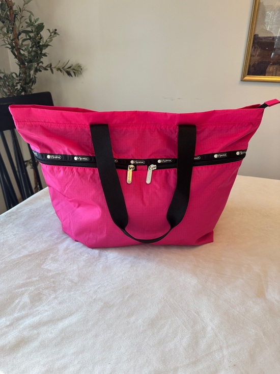 Lesportsac Handbags - Rare! Lesportsac Carlin Bright Pink Nylon Zip TopTote